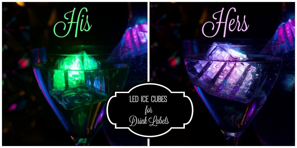 LED ice cubes as drink labels for wedding. His and Hers!