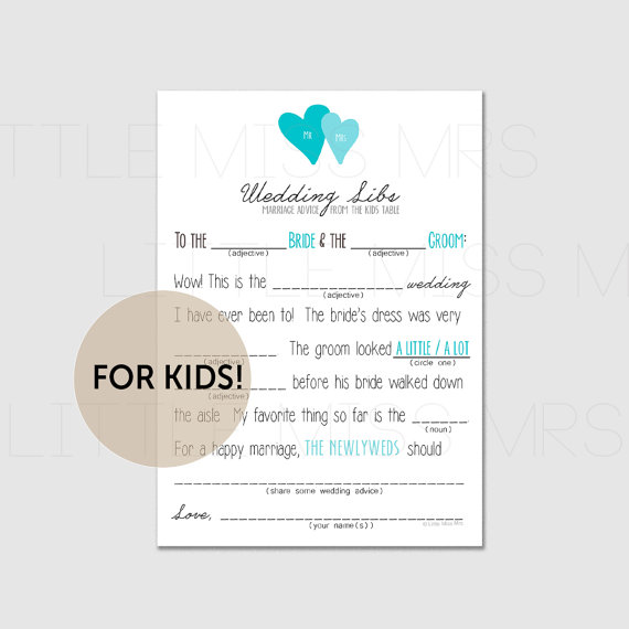 Activities for kids at wedding: Mad Libs