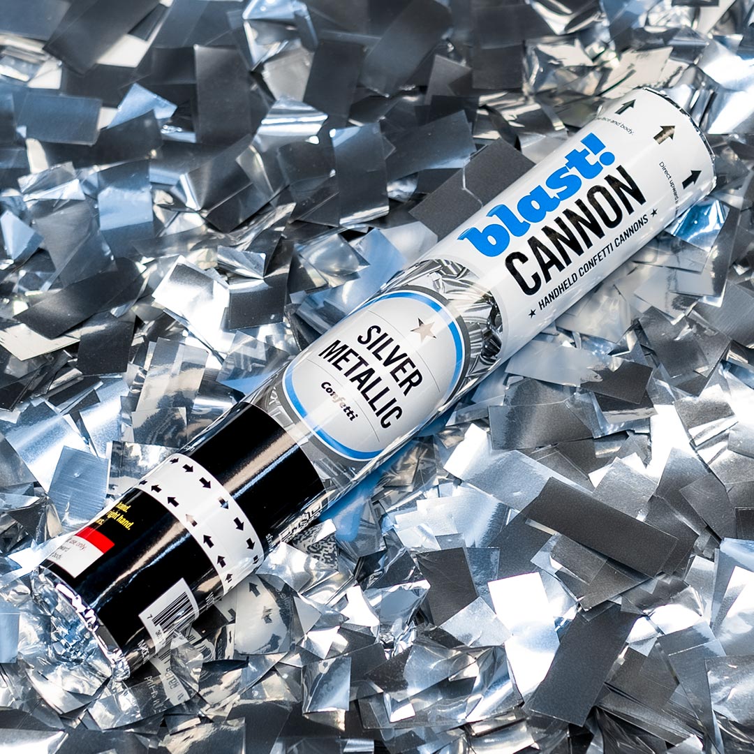 Confetti Cannons,80 cm Large Party Poppers PREMIUM Cannons! SILVER Foil 